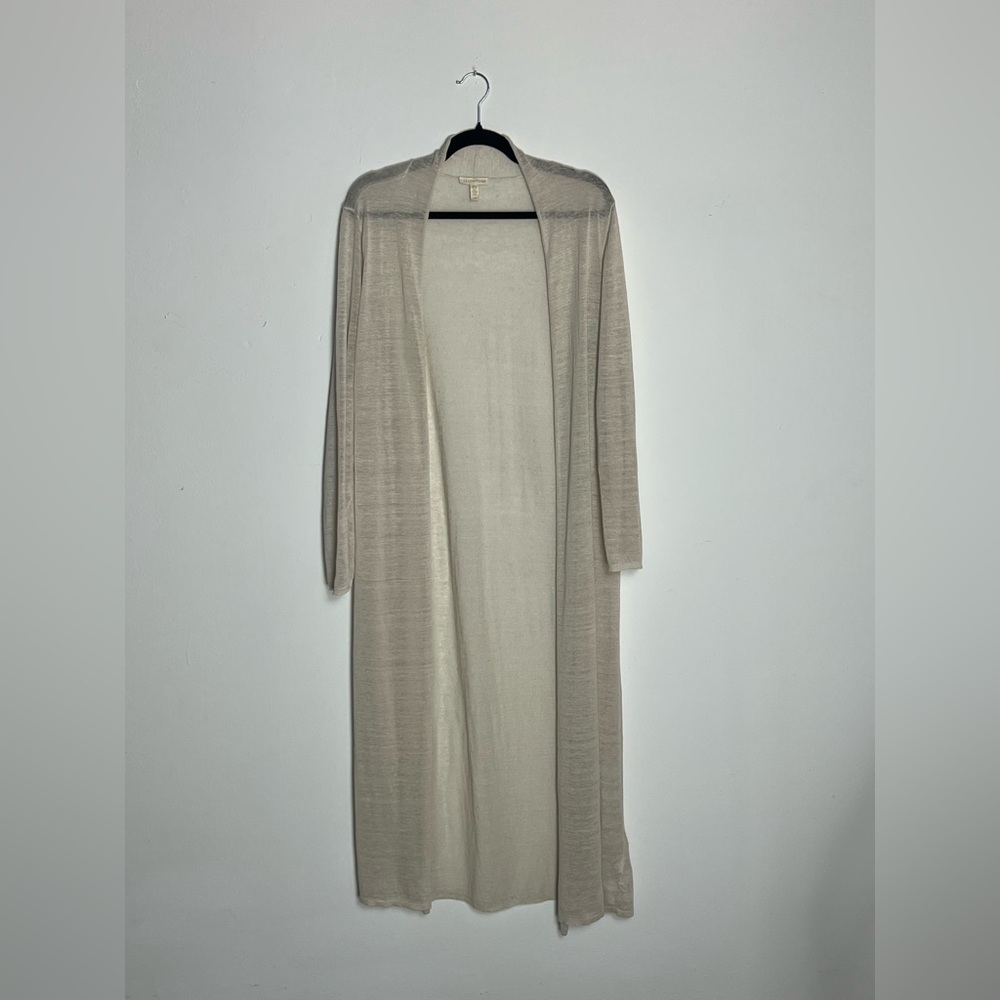 Eileen Fisher Light Beige Open Front Long Cardigan